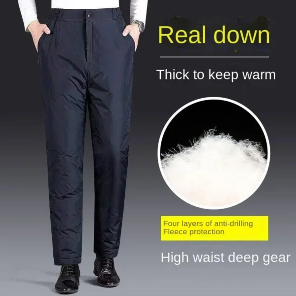 Thickened Down Men's Trousers Winter Windproof Warm Straight Cotton Wadded Pants Elastic Waist Fleece-lined Outside Clothing - Image 2