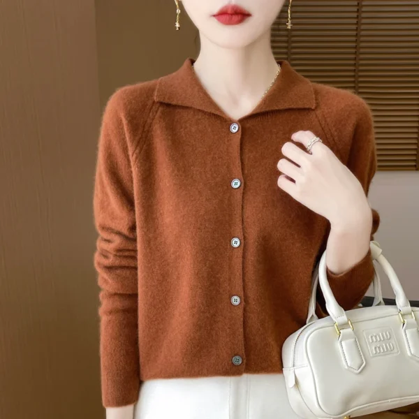 24 autumn and winter new cashmere sweater women's sweater 100% merino wool fashion lapel autumn warm cardigan top