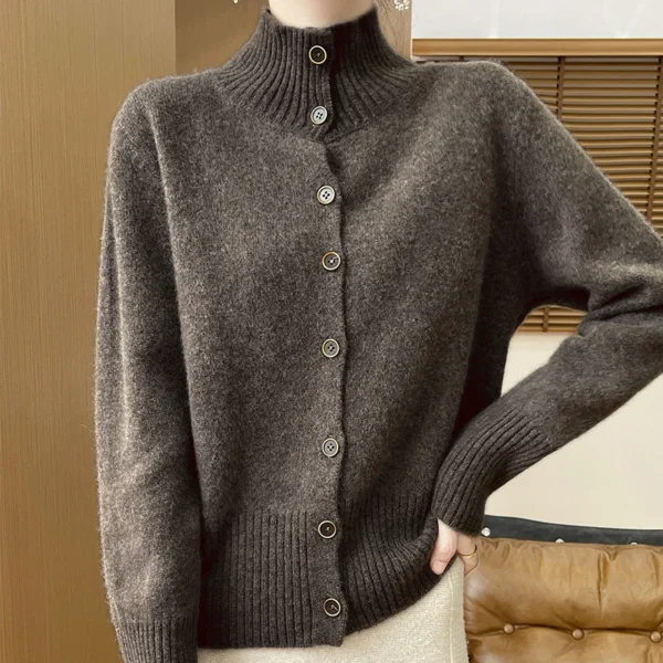 Women's Clothing Hot Sales 100% Merino Wool Women's Cardigan 2024 Autunmn/Winter New Stand Collar Cashmere Knit Sweater Jacket - Image 3