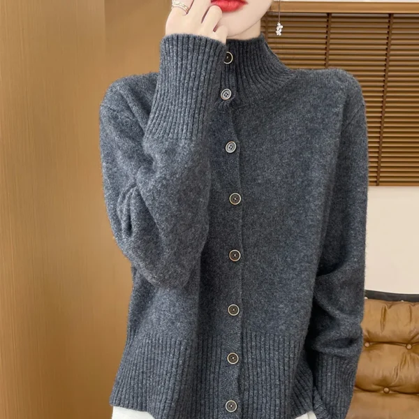 Women's Clothing Hot Sales 100% Merino Wool Women's Cardigan 2024 Autunmn/Winter New Stand Collar Cashmere Knit Sweater Jacket - Image 2