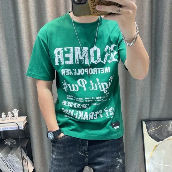 Fashion O-Neck Short Sleeve Printed Letter T-Shirt Men's Clothing 2023 Summer New Oversized Casual Pullovers Korean Tee Shirt