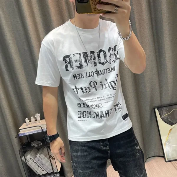 Fashion O-Neck Short Sleeve Printed Letter T-Shirt Men's Clothing 2023 Summer New Oversized Casual Pullovers Korean Tee Shirt - Image 5