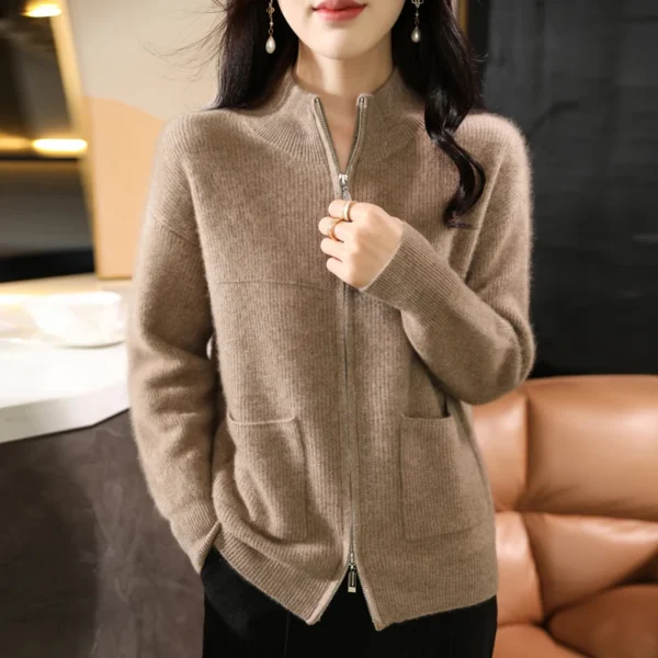 100% Merino wool new Fall/Winter Cashmere sweater Women's o neck Cardigan warm bottom knit shirt top Merino wool - Image 3