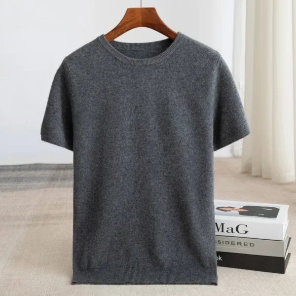 100% Merino wool men's knitted pullover sweater O-neck sweater T-shirt casual and comfortable men's short sleeved sweater new - Image 4