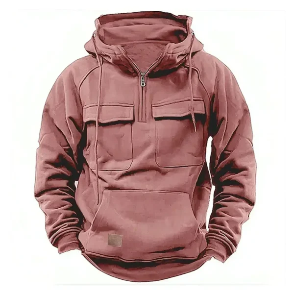 Men's Hoodies Sweatshirts Multi Pockets Male Hooded Jackets Outdoor Half Zipper - Image 2