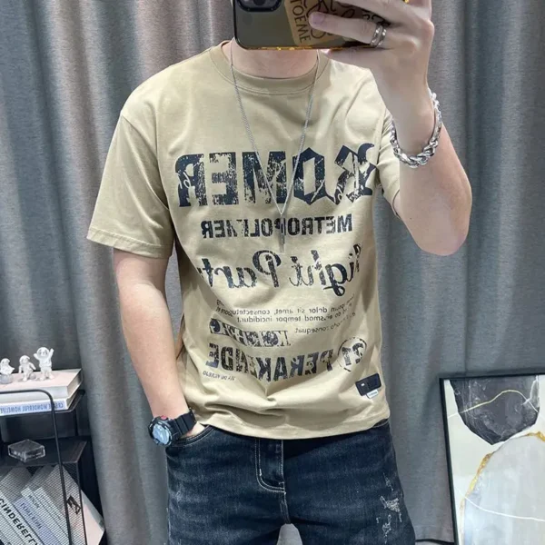 Fashion O-Neck Short Sleeve Printed Letter T-Shirt Men's Clothing 2023 Summer New Oversized Casual Pullovers Korean Tee Shirt - Image 2