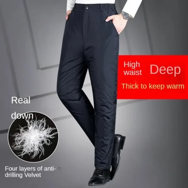 Thickened Down Men's Trousers Winter Windproof Warm Straight Cotton Wadded Pants Elastic Waist Fleece-lined Outside Clothing