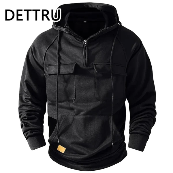 Men's Hoodies Sweatshirts Multi Pockets Male Hooded Jackets Outdoor Half Zipper - Image 4