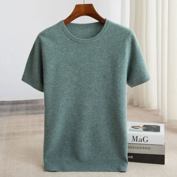 100% Merino wool men's knitted pullover sweater O-neck sweater T-shirt casual and comfortable men's short sleeved sweater new - Image 3