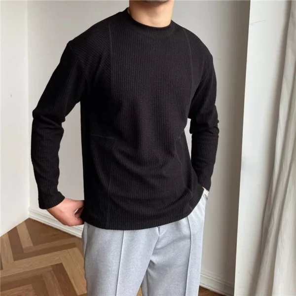 Spring Autumn Casual Fashion Solid Loose T-shirt Man Long Sleeve All Match Korean Style Patchwork Pullover Tops Tee Male Clothes - Image 4