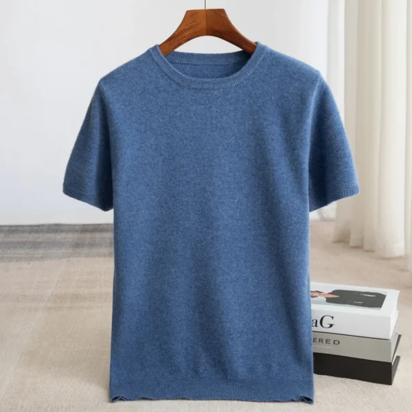 100% Merino wool men's knitted pullover sweater O-neck sweater T-shirt casual and comfortable men's short sleeved sweater new - Image 2