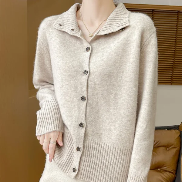 Women's Clothing Hot Sales 100% Merino Wool Women's Cardigan 2024 Autunmn/Winter New Stand Collar Cashmere Knit Sweater Jacket - Image 4