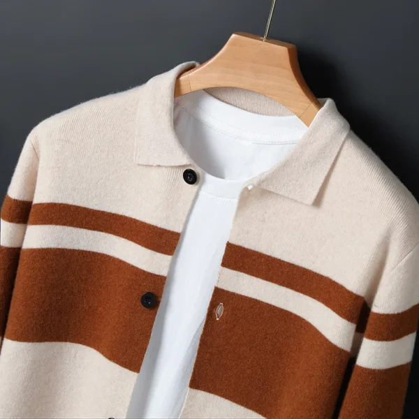 Pocket Autumn/Winter new 100% Merino wool cardigan Cashmere sweater Men's polo neck cardigan warm bottom knit shirt top - Image 2