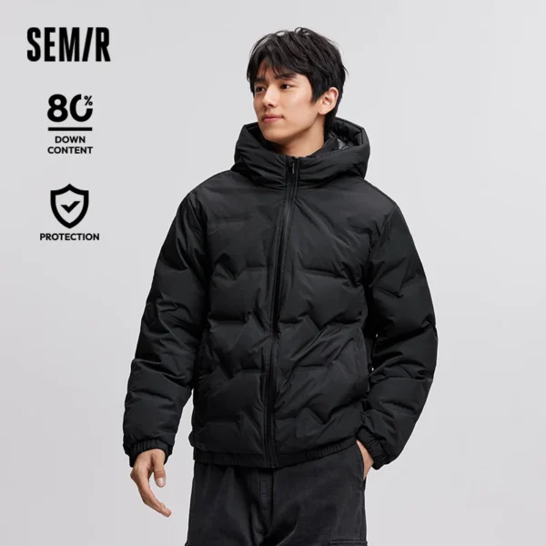 Semir Down Jacket Men 2024 New Waterproof Hooded Outerwear Winter Clothing Solid Color Versatile Direct-Injection Down Thickened