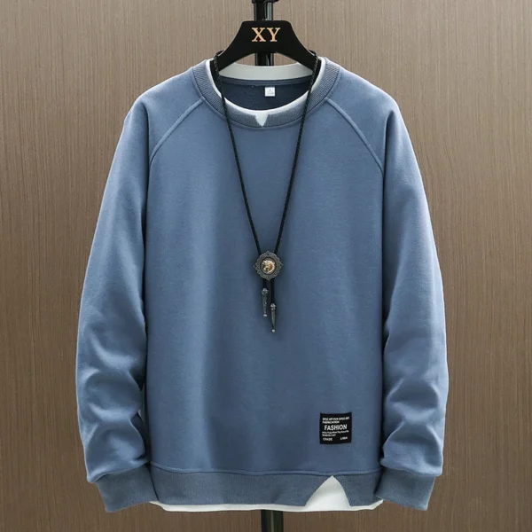 2024 New Mens Casual Sweatshirts Harajuku Solid Color Fashion Fake Two Pieces O-Neck Sweatshirt Hoodies Hip Hop Male Streetwear - Image 2