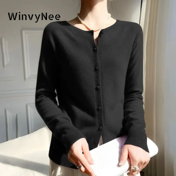 WinvyNee Women's Clothing Merino Wool Black Cardigans Sweater Solid Casual Warm Outerwears Knitted Tops Autumn Jumpers B1263018A