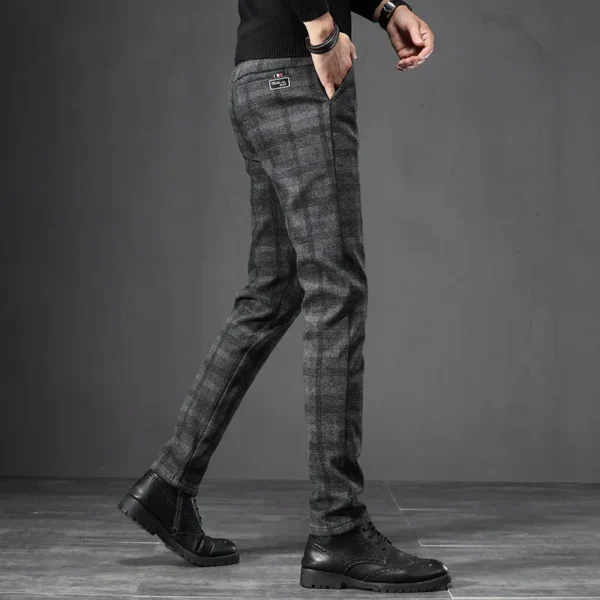 Autumn New Plaid Men's Casual Pants Elastic Cotton Slim Straight Work Trousers Fashion Korean Business High Quality Male Clothes - Image 5