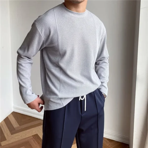 Spring Autumn Casual Fashion Solid Loose T-shirt Man Long Sleeve All Match Korean Style Patchwork Pullover Tops Tee Male Clothes - Image 2