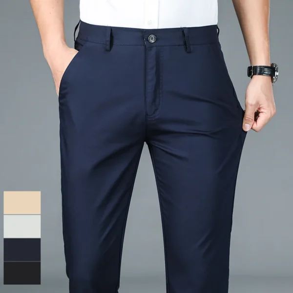 Bamboo Fiber Fabric Men Casual Pants Summer Thin Comfortable Elastic Solid Color Business Office Straight Trousers Brand Clothes