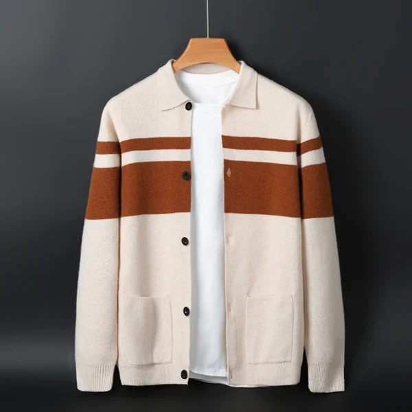 Pocket Autumn/Winter new 100% Merino wool cardigan Cashmere sweater Men's polo neck cardigan warm bottom knit shirt top