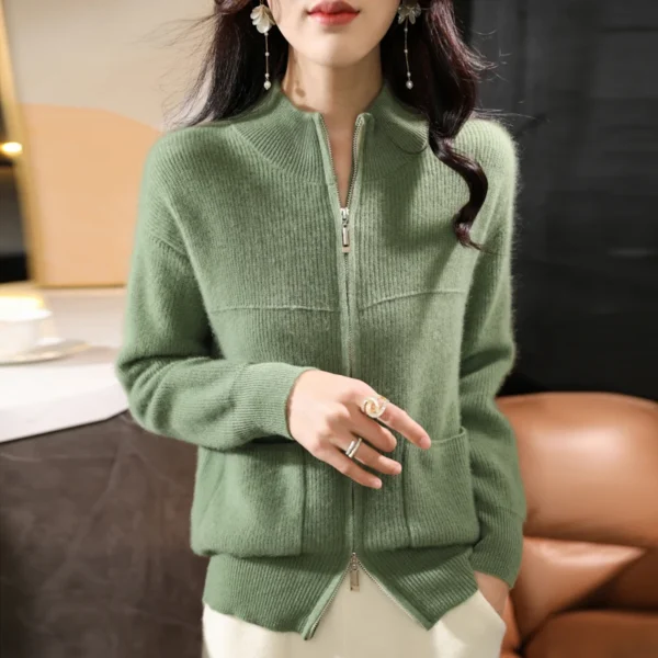 100% Merino wool new Fall/Winter Cashmere sweater Women's o neck Cardigan warm bottom knit shirt top Merino wool - Image 4