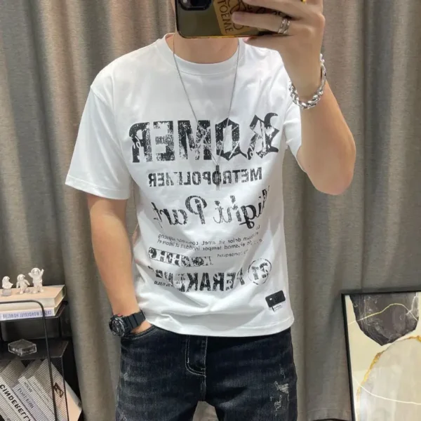 Fashion O-Neck Short Sleeve Printed Letter T-Shirt Men's Clothing 2023 Summer New Oversized Casual Pullovers Korean Tee Shirt - Image 3